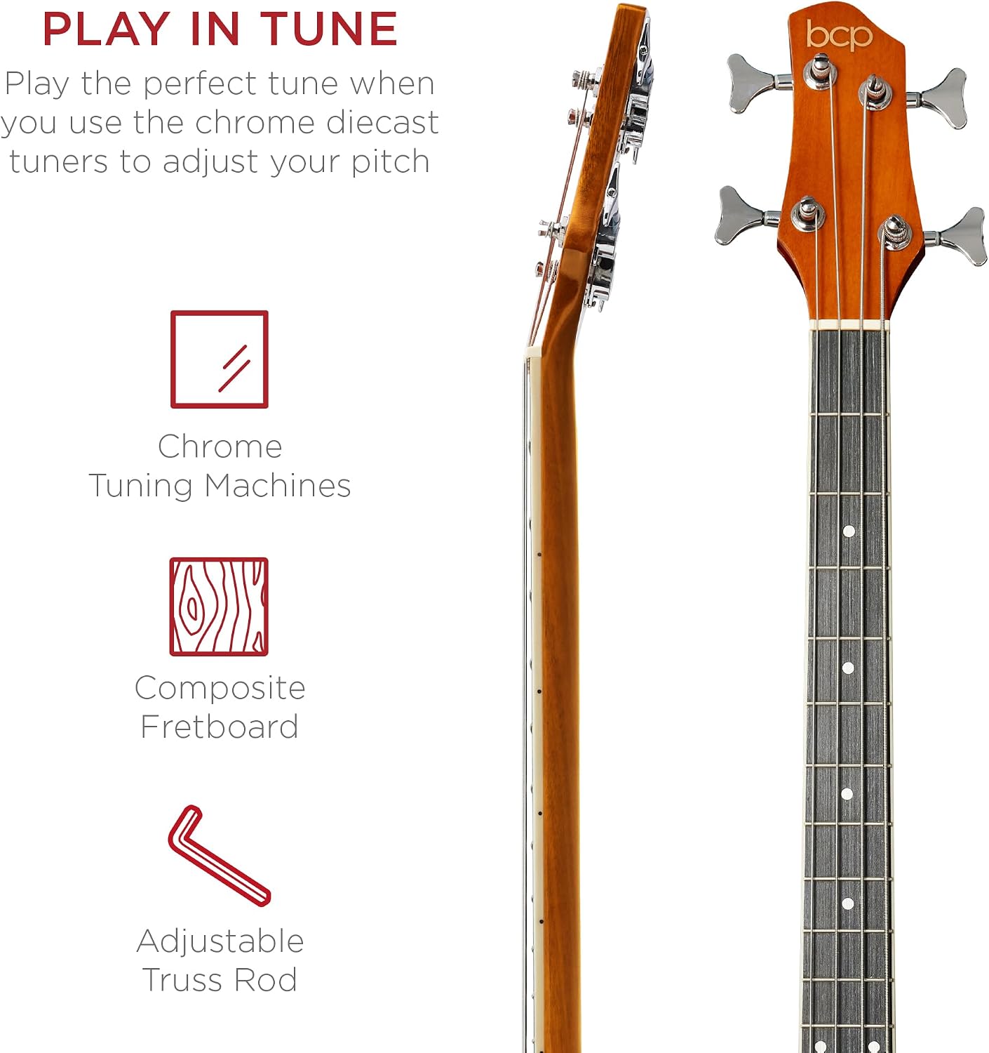 Best Choice Products Acoustic Electric Bass Guitar, Full Size 4 String, Fretted Bass Guitar w/Padded Gig Bag - Aged Natural
