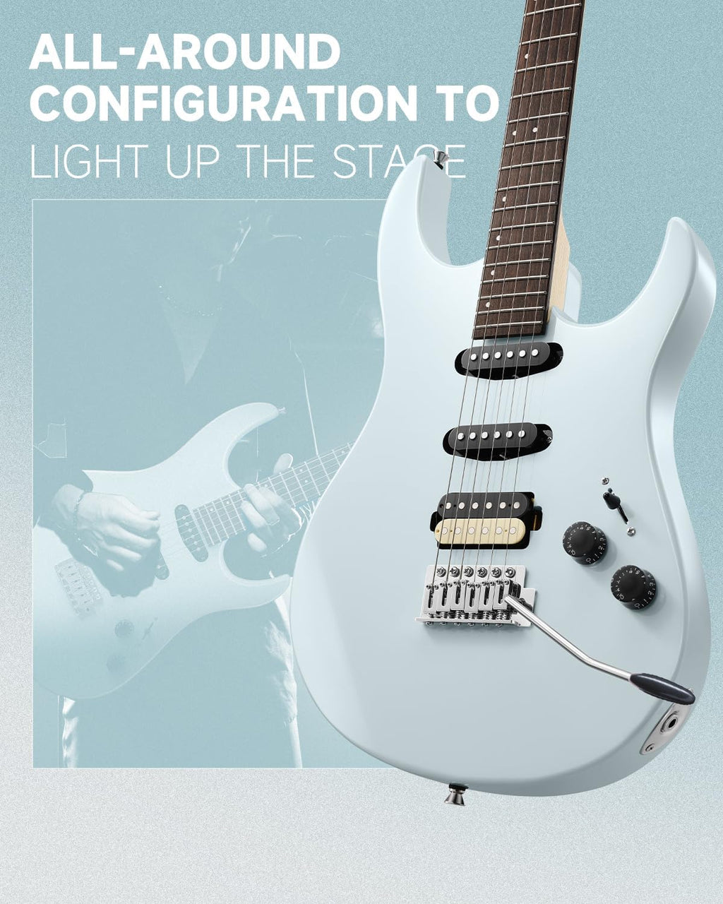 Donner DMT-66 Solid Body Electric Guitar Kit for Beginners, Full Size 39 Inch Electric Guitar with HSS Pickups, Poplar Body, Maple Neck, Starter Guitar with Gig Bag, Strap, Whammy Bar, Wrench, Gray