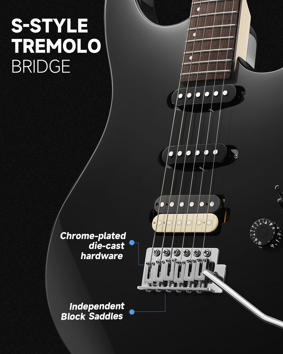 Donner DMT-66 Solid Body Electric Guitar Kit for Beginners, Full Size 39' Electric Guitar with HSS Pickups, Poplar Body, Maple Neck, Starter Guitar with Gig Bag, Strap, Whammy Bar, Wrench, Black