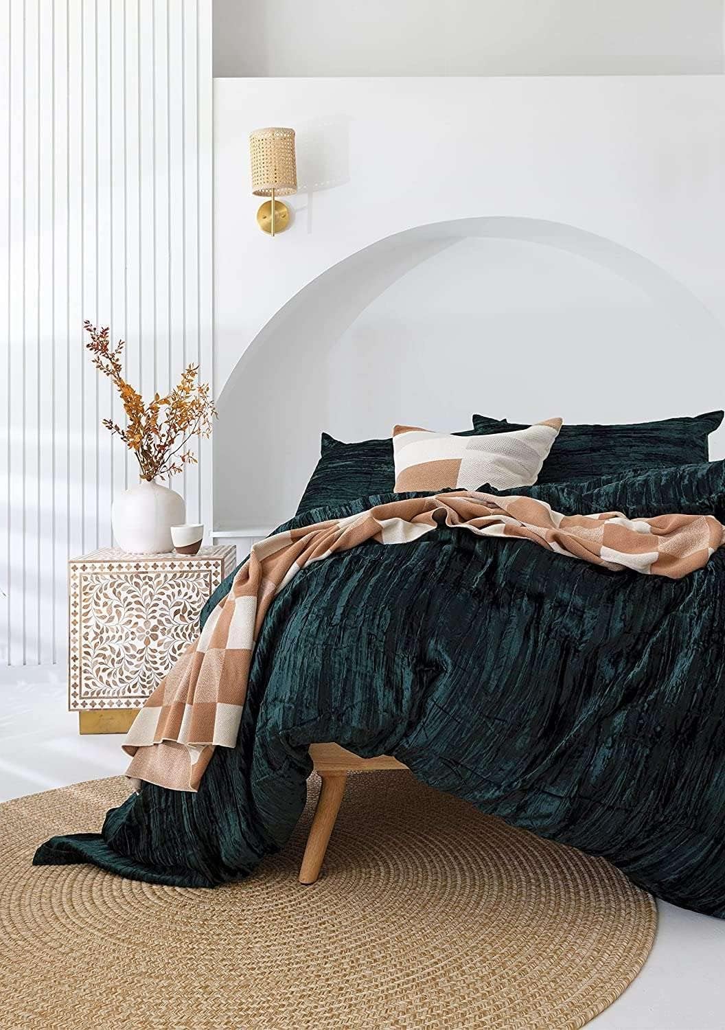 The Harry Creations 3 Pcs Set Solid Pattern Velvet Bedding Ultra Donna Crushed Luxury Boho Duvet Cover (Crush- Emerald Green, Super King Plus 114' x 118')