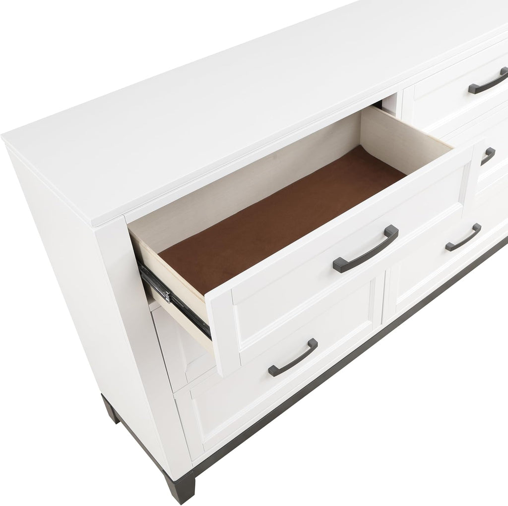 3-Pc Set Bedroom King Size White Platform Bed w Footboard Drawers Wooden Rustic Style Furniture
