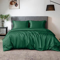 THXSILK 100% Silk Sheet Set, 7A+ Silk Sheet Set Soft Breathable, Luxury Bedding (1 Duvet Cover, 1 Fitted Sheet, 2 Pillow Shams), King, Emerald Green