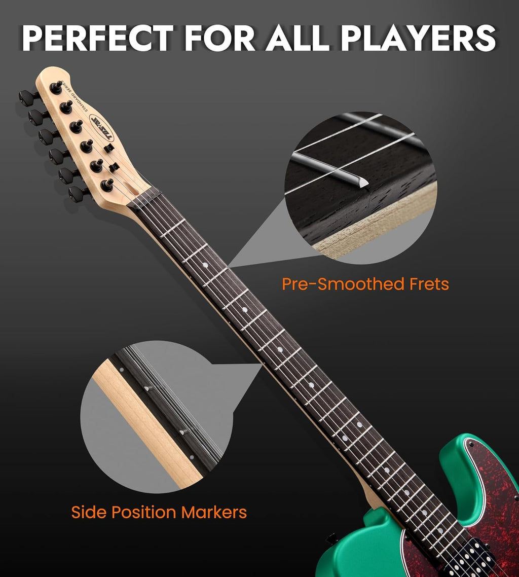 Tostar Electric Guitar: HH Humbuckers, Fixed Hardtail Bridge & Smoked Matte Finish, 3-Way Switch, 39' Solid Body Electric Guitar for Intermediate Players, Guitarra Eléctrica Kit, Birthday Gifts, Green