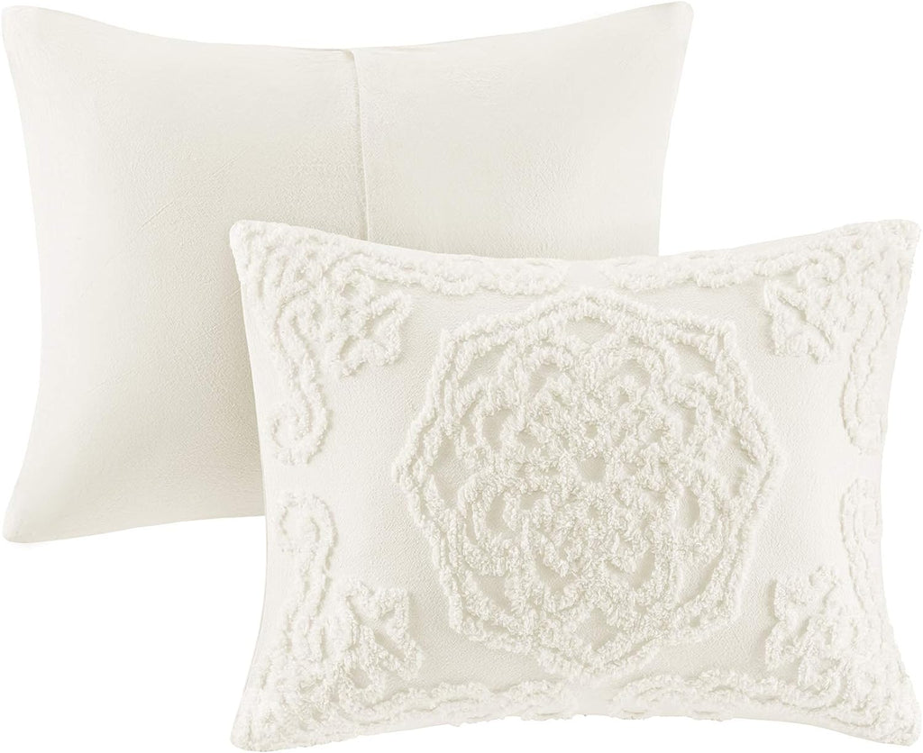 Madison Park Laetitia 100% Cotton Duvet Set - Chenille Tufted Medallion Design, All Season Cozy Bedding Shabby Chic Comforter Cover, Matching Shams, Floral Off White King/Cal King(104'x92') 3 Piece