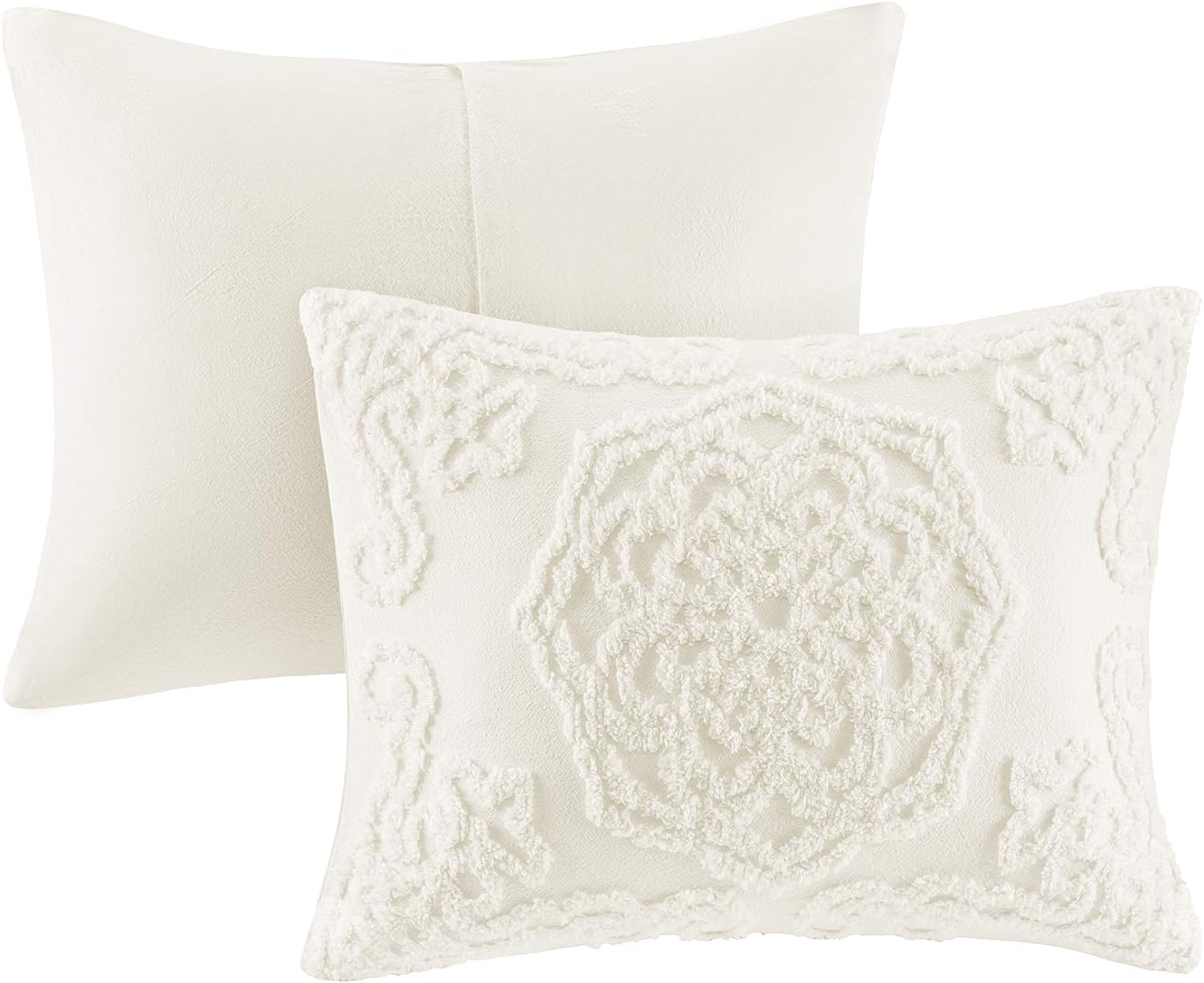 Madison Park Laetitia 100% Cotton Duvet Set - Chenille Tufted Medallion Design, All Season Cozy Bedding Shabby Chic Comforter Cover, Matching Shams, Floral Off White King/Cal King(104'x92') 3 Piece