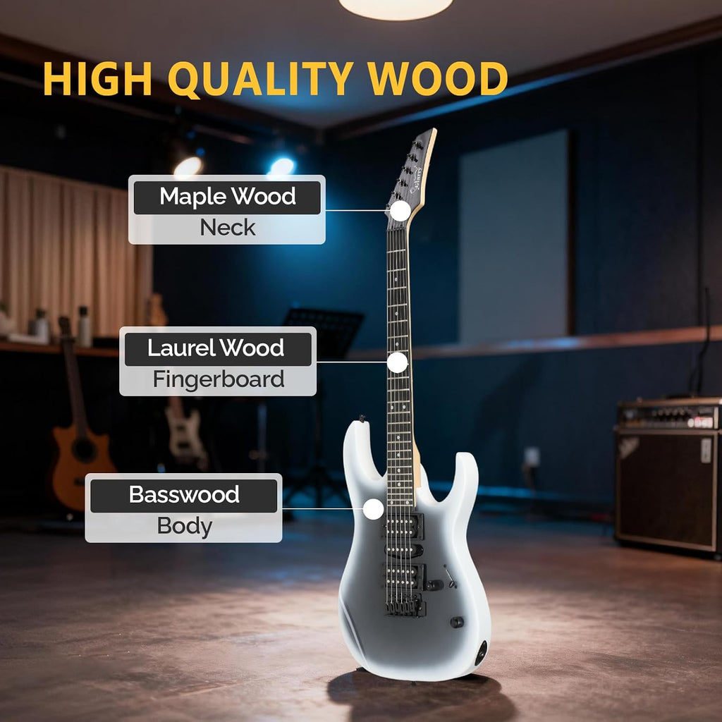 GLARRY 39' Full Size Electric Guitar Kit for Beginners, Starter Electric Guitar Set with 20W Amp & HSH Pickups, Model 170 (Black-White)