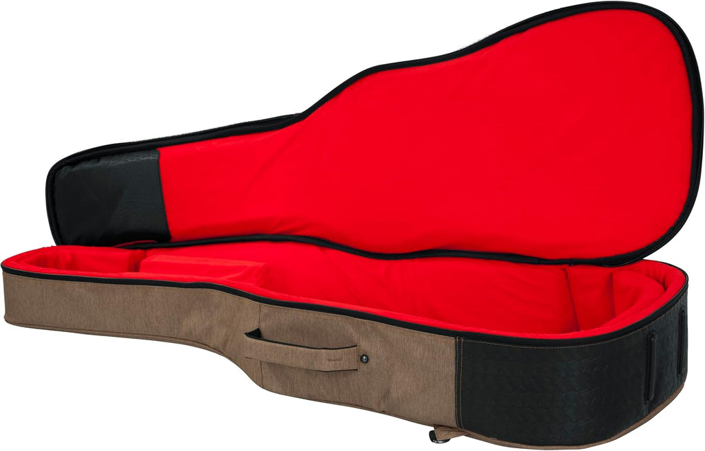 Gator Cases Transit Series Lightweight Acoustic Guitar Gig Bag with Back Pack Straps and Rubberized Base, Tan Exterior (GT-ACOUSTIC-TAN)