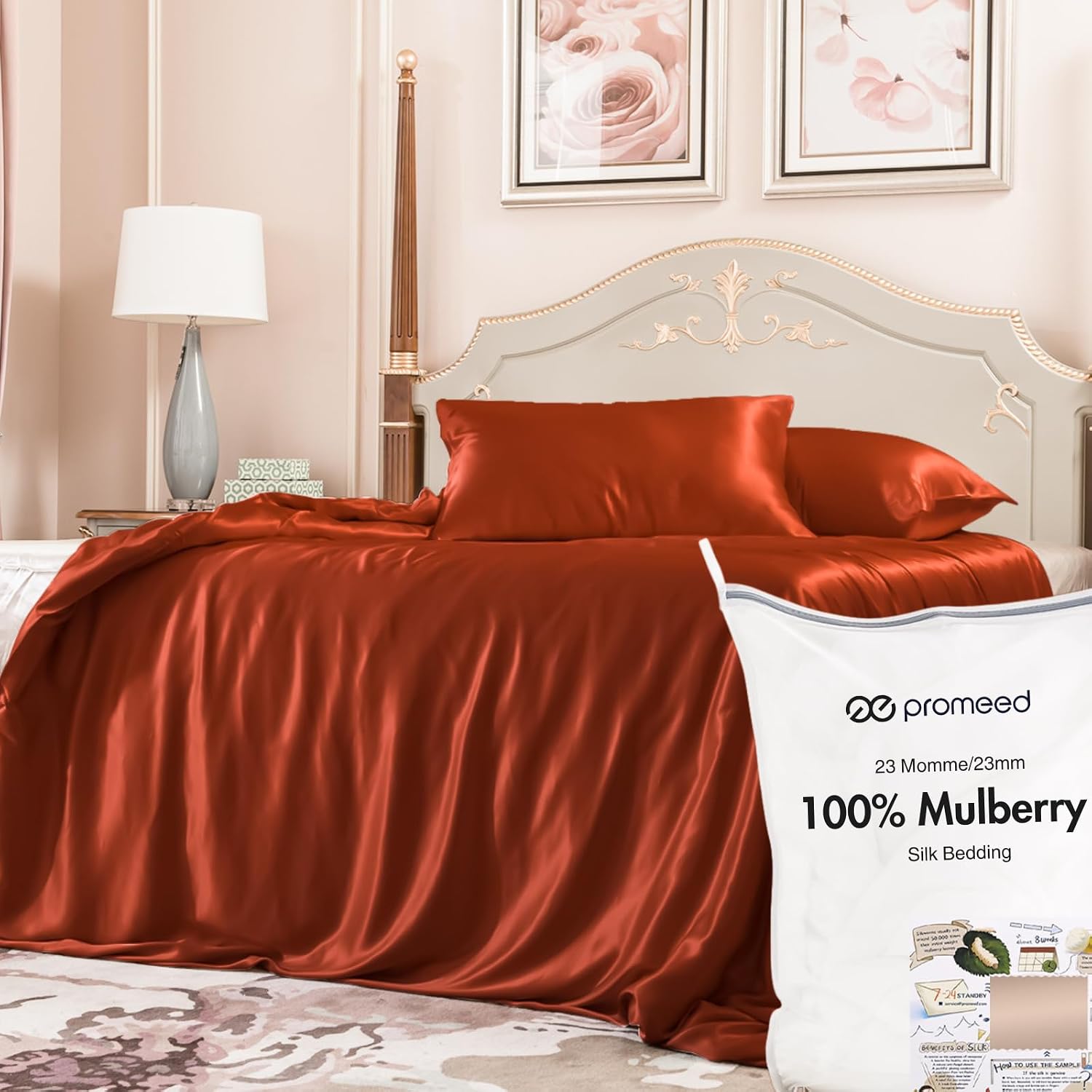 PROMEED 100% Mulberry Silk Duvet Cover Set 3PCS Full Size, Real 23 Momme Grade 6A Silk Bedding Set with Duvet Cover and Pillowcases (Dusk, Full)