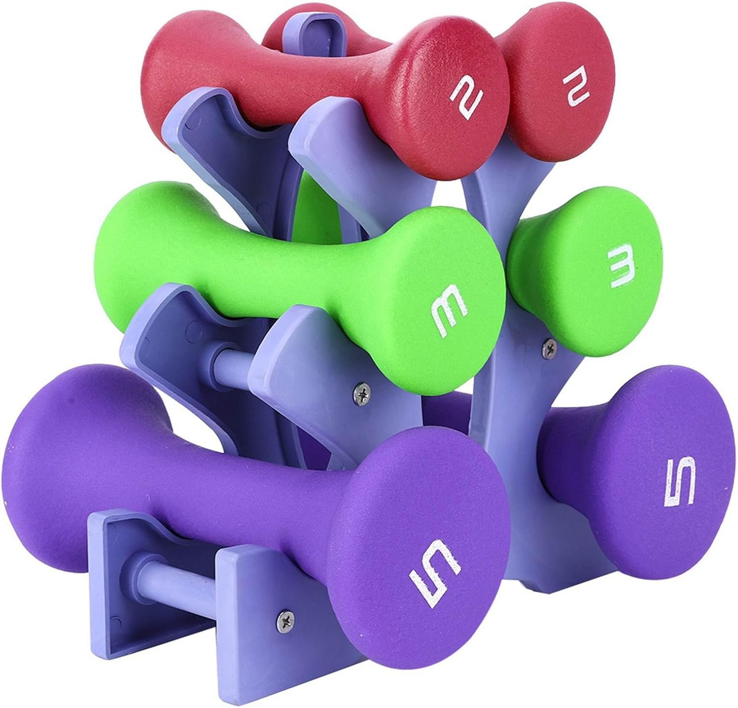 Gym Weights Set with 6pcs Hand Weights (2lb 3lb 5lb) and Space Saving Holder Rack Women Exercise Fitness Equipment for Bodybuilding Muscle Training at Home or Office