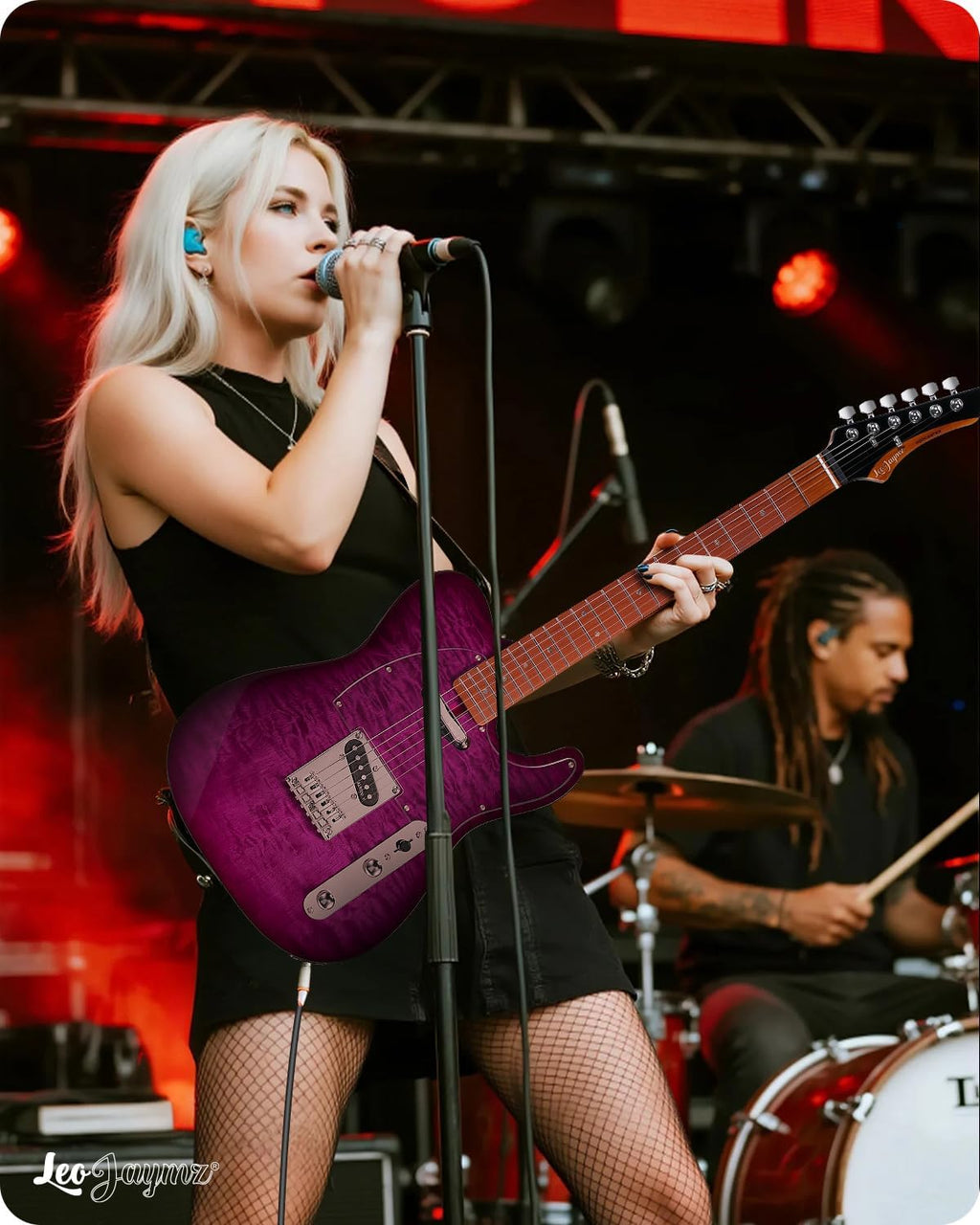 Leo Jaymz TL Electric Guitar - Flame Maple Top, Mahogany Body, Maple Neck - Alnico V Pickups, Locking Tuners - Solid Choice for Beginners & Intermediate Players (Purple Ocean)