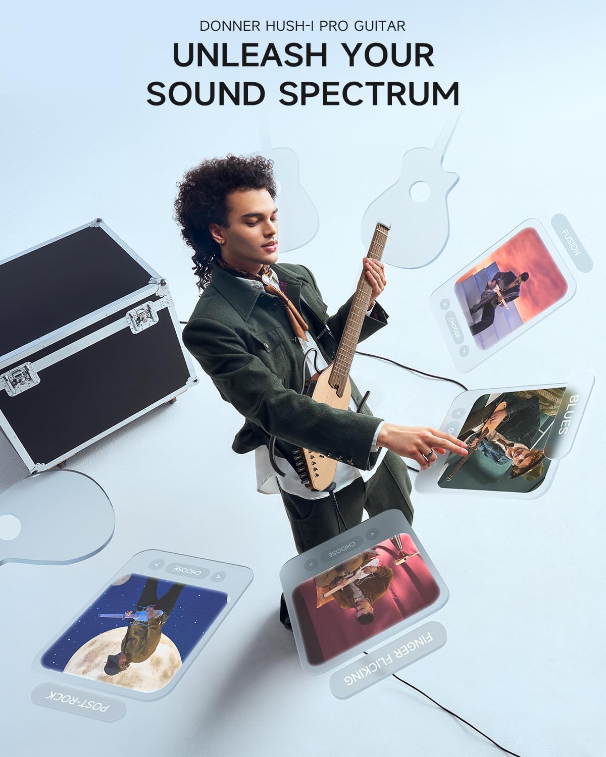 Donner Acoustic Electric Guitar HUSH I PRO Travel Guitar with Multiple Effect Modes Smart Guitarra Kit of Earphone, Gig Bag, Strap, Charging Cable