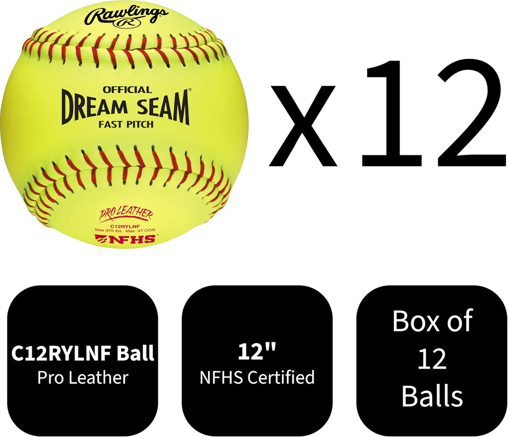 Rawlings | Official NFHS Pro Leather Dream Seam Fastpitch Softballs | C12RYLNF | 12' | Multiple Count Options
