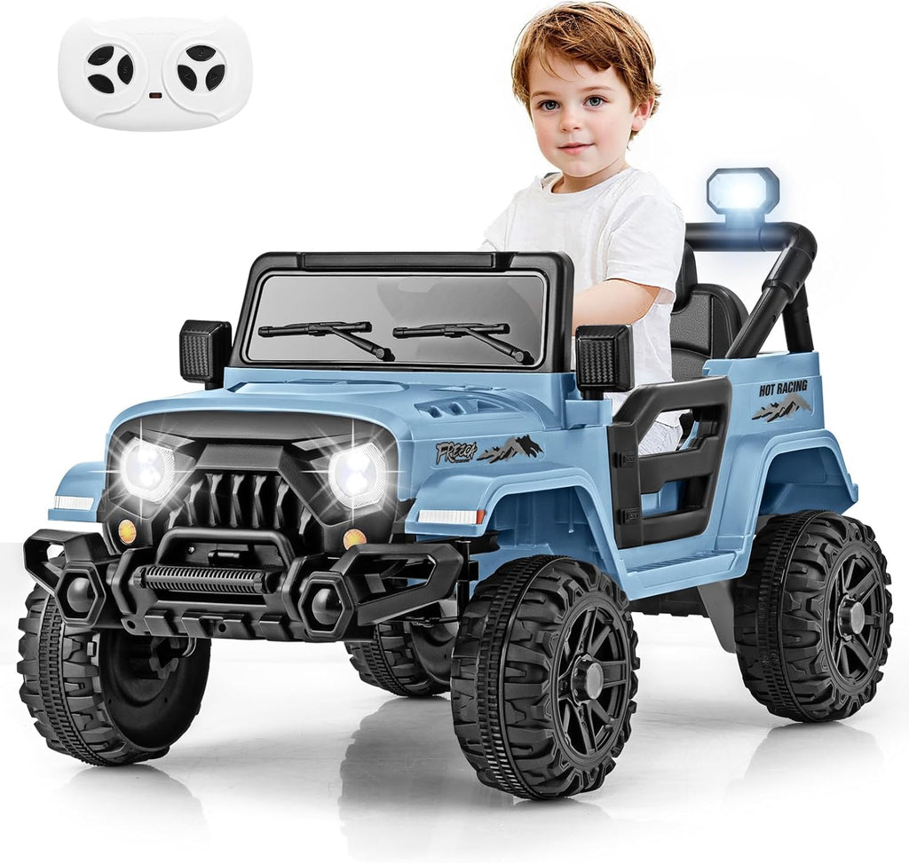 OLAKIDS Ride on Truck, 12V Battery Powered Electric Vehicle for Kids with Remote Control, Bluetooth, Power Display, LED Lights, Music Player, Ride on Toy for 3+ Boys Girls (Blue)