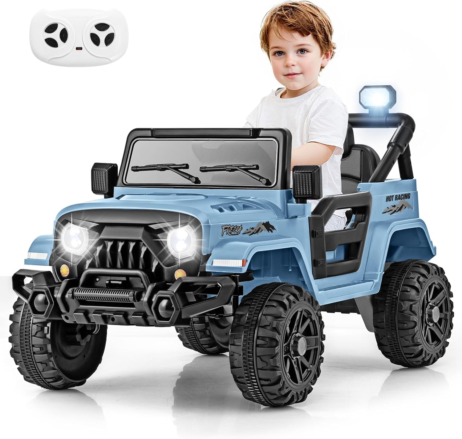 OLAKIDS Ride on Truck, 12V Battery Powered Electric Vehicle for Kids with Remote Control, Bluetooth, Power Display, LED Lights, Music Player, Ride on Toy for 3+ Boys Girls (Blue)