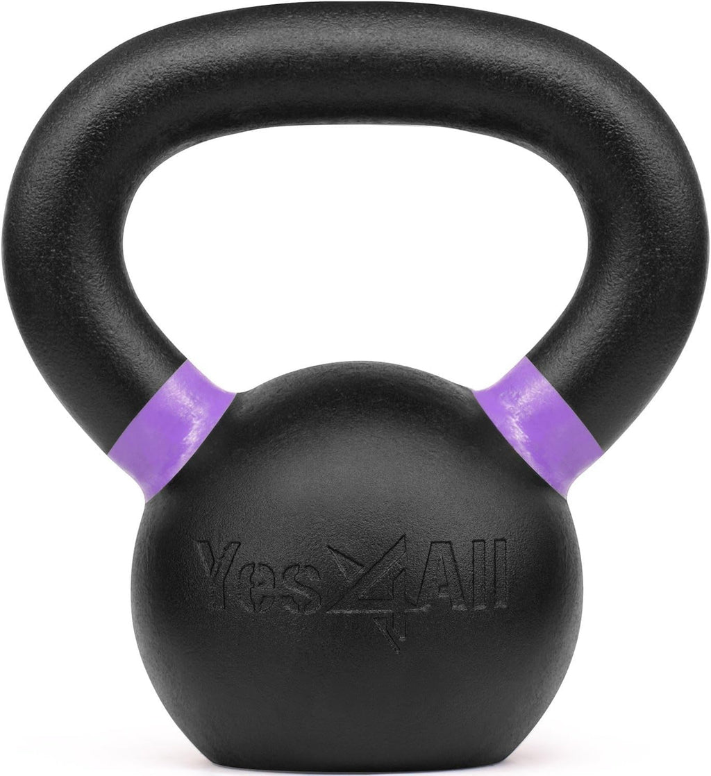 Yes4All Powder Coated Kettlebell, Cast Iron Core Kettlebells with Non-Slip Handle & Flat Bottom for Conditioning, Heavy Duty for Strength Training, 9lb to 71lb - Single & Pair