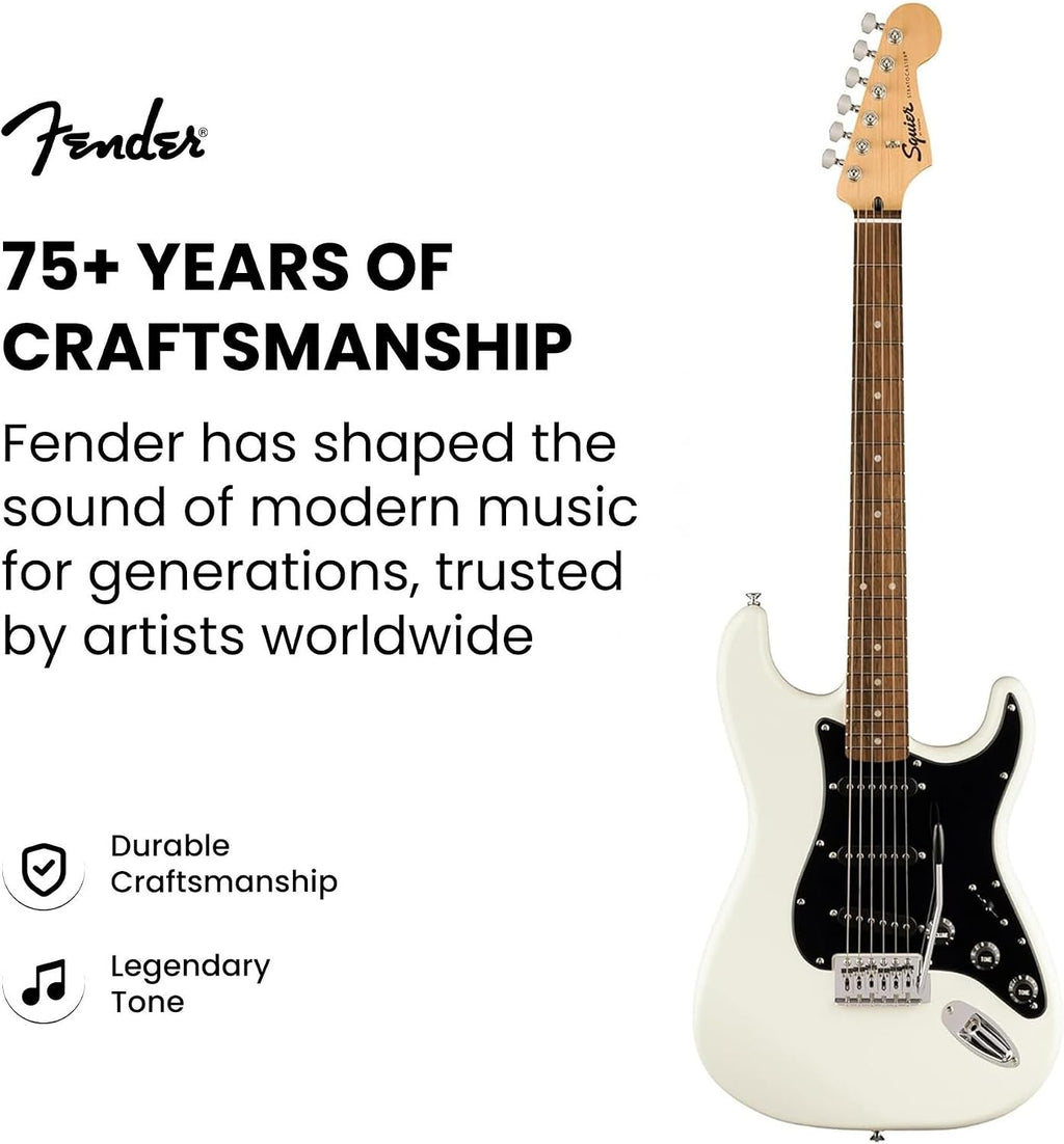 Fender Squier Sonic Stratocaster - Arctic White Bundle with Frontman 10G Amp, Cable, Tuner, Strap, Picks, and Austin Bazaar Guitar DVD