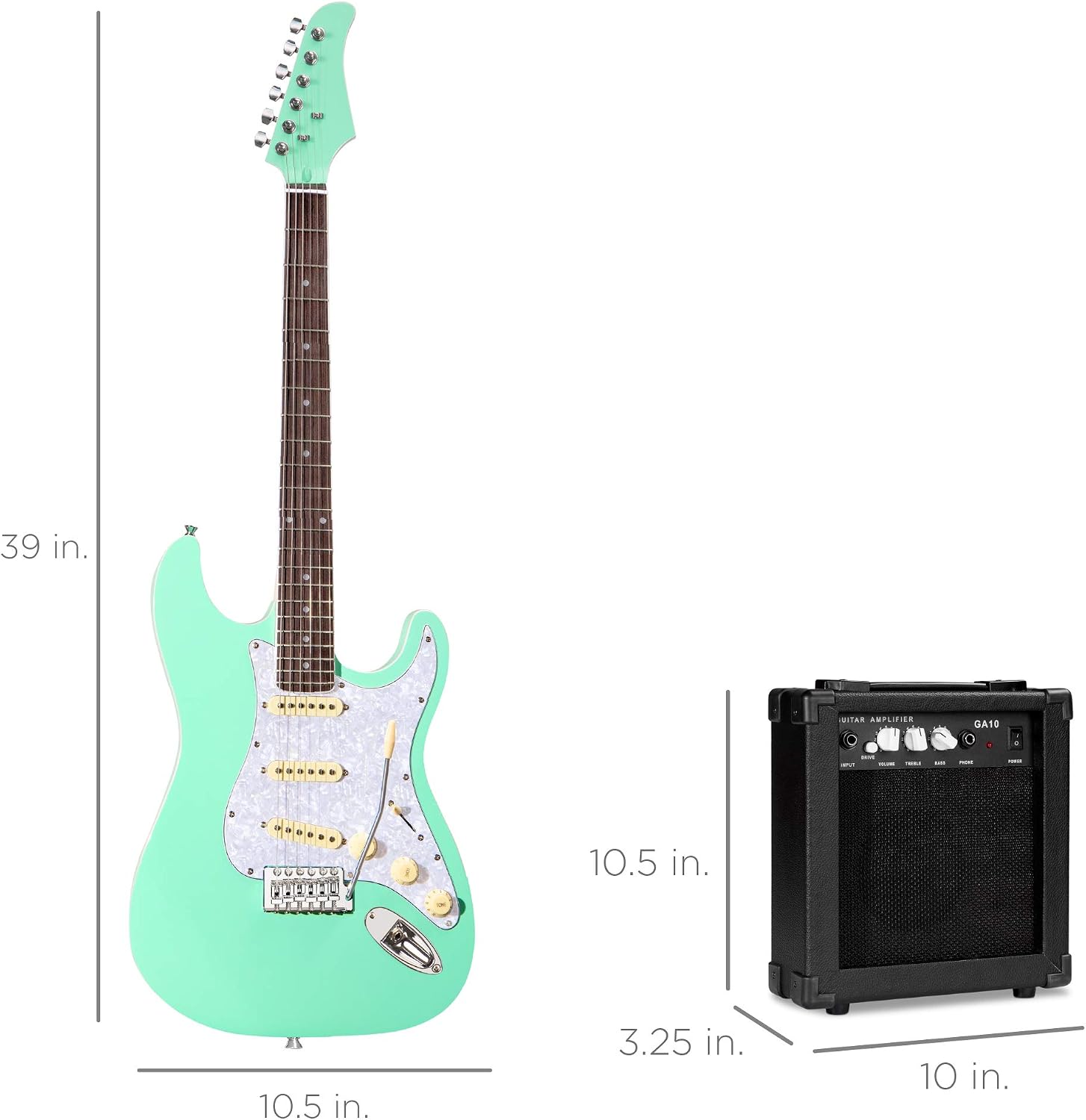 Best Choice Products 39in Full Size Beginner Electric Guitar Starter Kit w/Case, Strap, 10W Amp, Strings, Pick, Tremolo Bar - SoCal Green