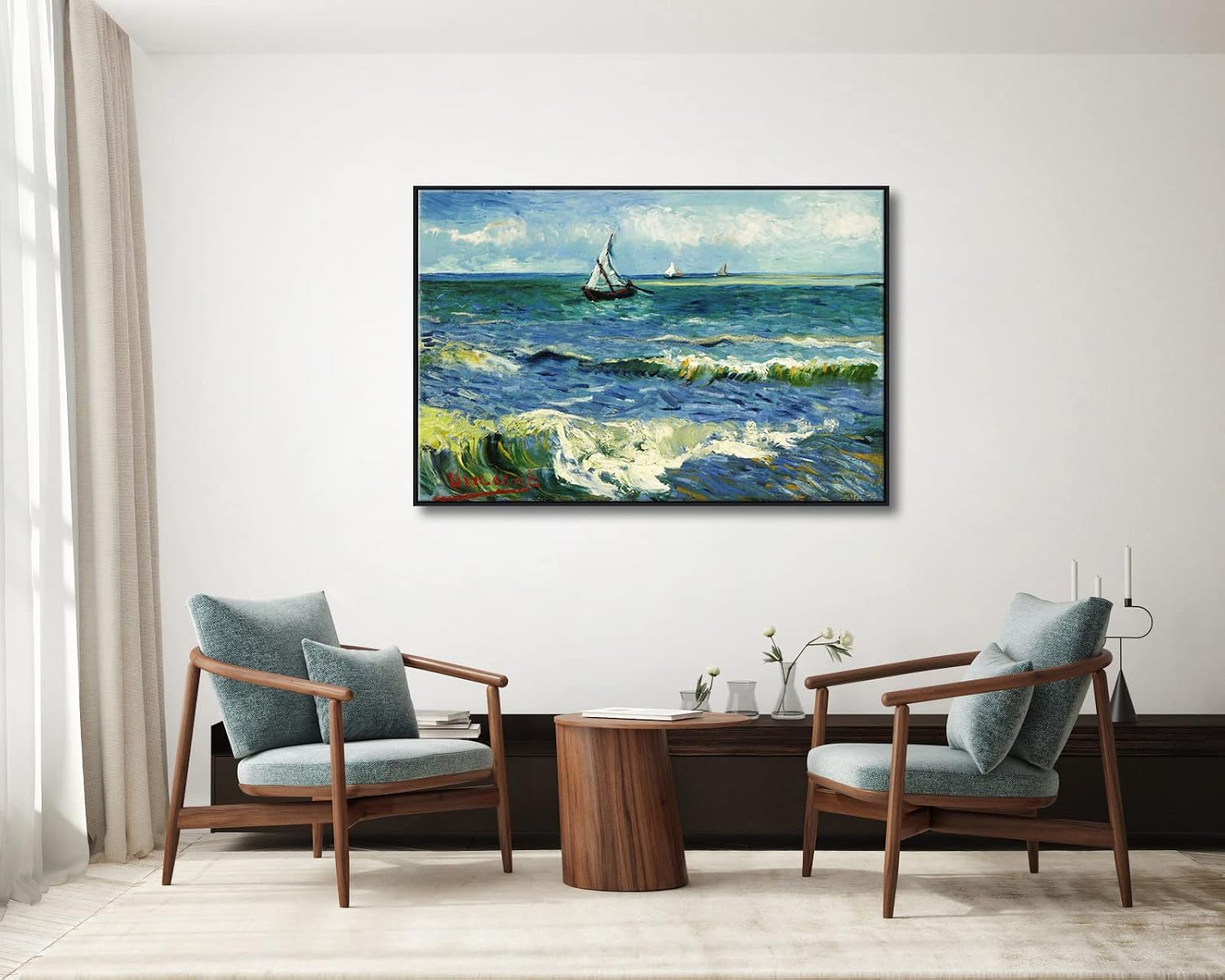 Wieco Art Extra Large Black Framed Canvas Prints Seascape at Saintes Maries by Vincent Van Gogh Modern ArtWork Sea Pictures on Canvas for Living Room Home Decorations