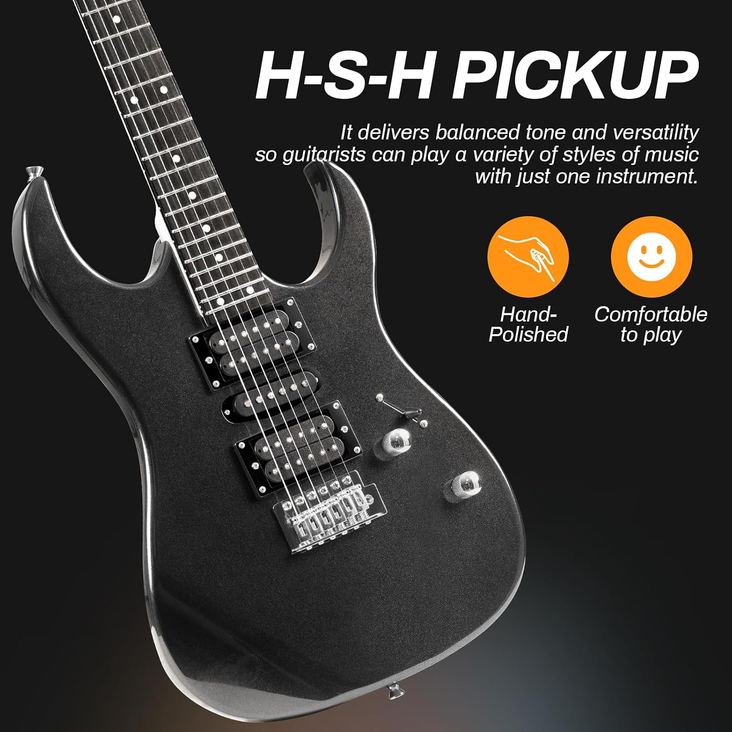 AODSK Electric Guitar,39'' Beginner Electric Guitar Kit,Full Size Electric Guitar Starter Kit with Amp, Case and Accessories Pack Beginner Starter Package-Black, AX70A-BK