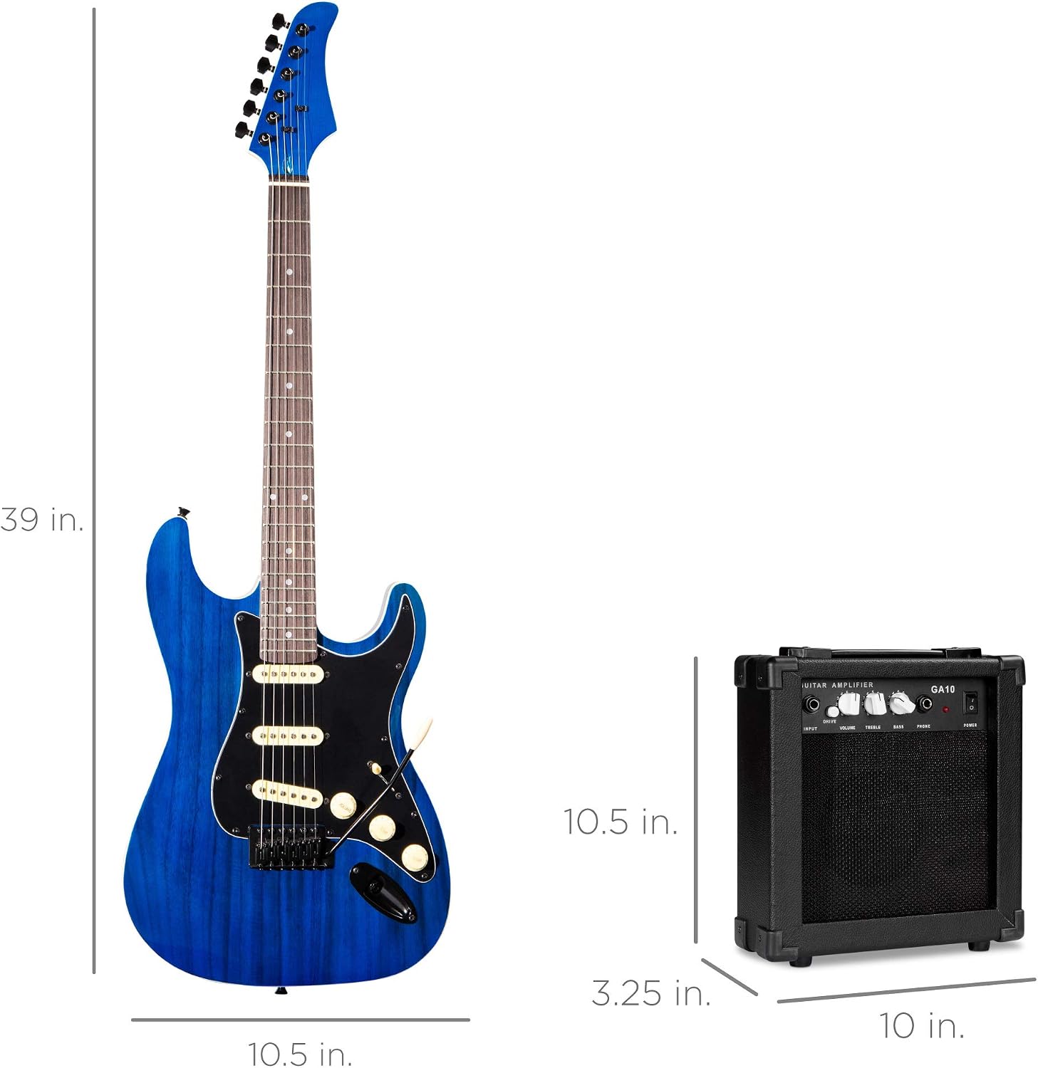 Best Choice Products 39in Full Size Beginner Electric Guitar Starter Kit w/Case, Strap, 10W Amp, Strings, Pick, Tremolo Bar - Midnight Blue