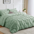 California King Size Comforter Set 7 Pieces Bed in a Bag 100% Cotton Sage Green Comforter Cal King Bed Set Pintuck Bedding Sets Comforter, Flat Sheet, Fitted Sheet, Pillowcases & Shams