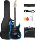 GLARRY Full Size Electric Guitar for Music Lover Beginner with 20W Amp and Accessories Pack Guitar Bag (BLACK & BLUE, 39' Right Handed)