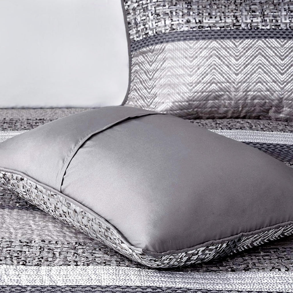 Madison Park King Quilt Set Lustrous Jacquard & Glitter Accent Coverlet Set - All Season, Lightweight Quilt Set, Shams, Decorative Pillow, King/Cal King Chevron Grey/Taupe