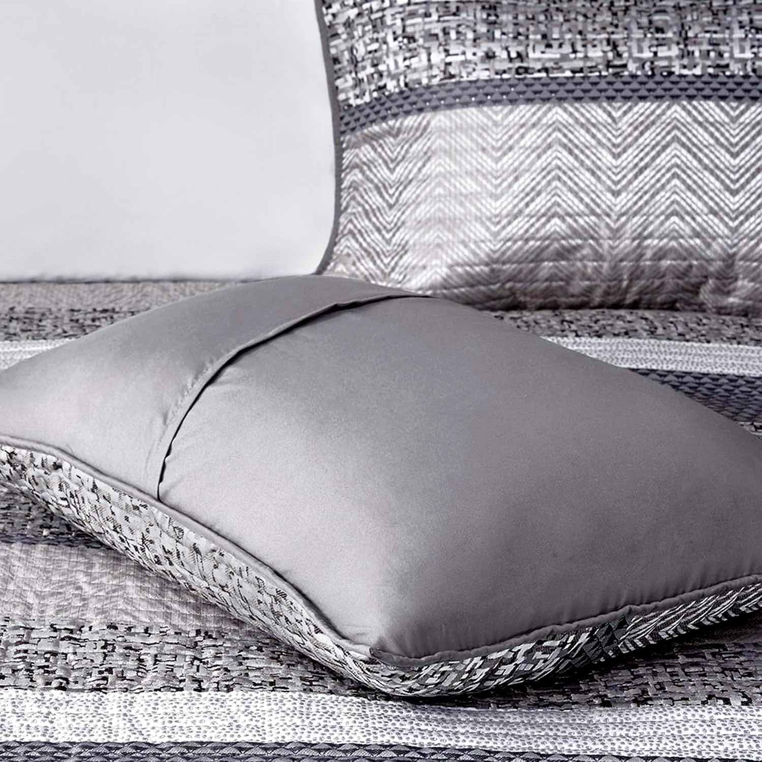 Madison Park King Quilt Set Lustrous Jacquard & Glitter Accent Coverlet Set - All Season, Lightweight Quilt Set, Shams, Decorative Pillow, King/Cal King Chevron Grey/Taupe