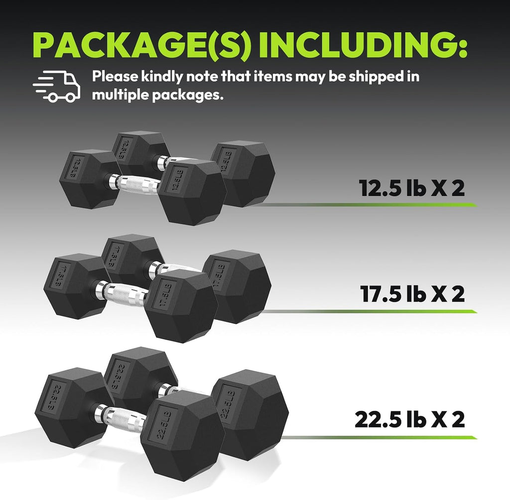 Hex Dumbbell Sets with Rack, 90-640 lb Rubber Encased Exercise & Fitness Dumbbells Set, Hand Weight for Strength Training, Weight Dumbbells