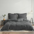 Simple&Opulence 100% Linen Duvet Cover Set, 3 PCS Natural French Flax Dark Grey Ruffle Duvet Cover King Size, Breathable Comfy Linen Bedding Comforter Cover with 2 Pillowcases (Dark Grey, 104' X 92')