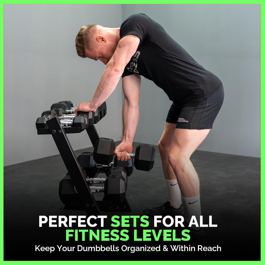 550 lbs Rubber Hex Dumbbells with Rack 5-50 lbs Free Weight for Home Gym, Durable Rubber Dumbbell with Storage,Coated Cast Iron Weight Strength Training Dumb bell Exercise Fitness Equipment