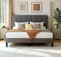 Pipishell Queen Size Upholstered Platform Bed Frame with 3-Height Adjustable Headboard, Fully Upholstered Mattress Foundation, Strong Weight Capacity, Wooden Slats Support, No Box Spring Needed, Grey