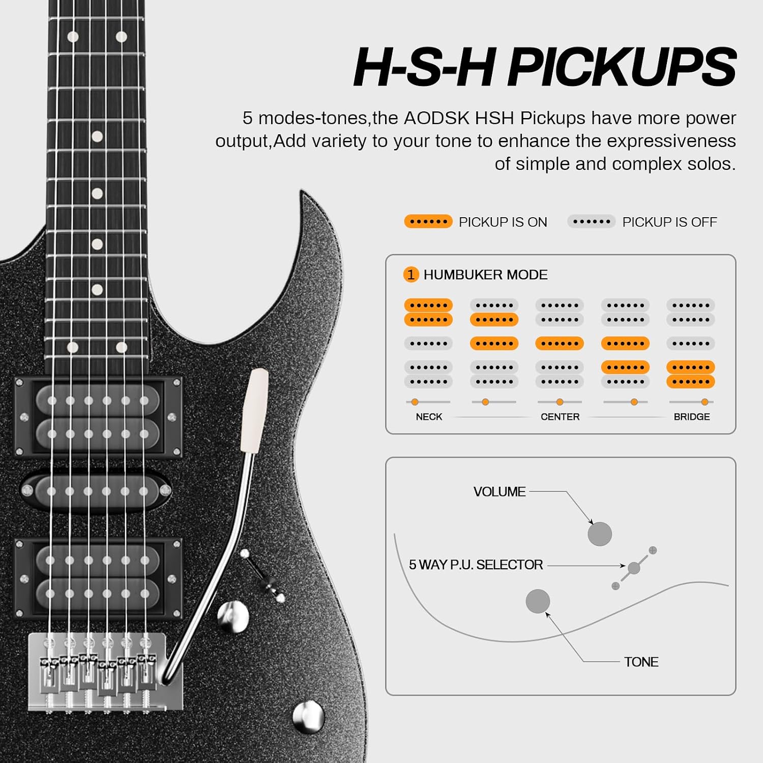 AODSK Electric Guitar,39'' Beginner Electric Guitar Kit,Full Size Electric Guitar Starter Kit with Amp, Case and Accessories Pack Beginner Starter Package-Black, AX70A-BK
