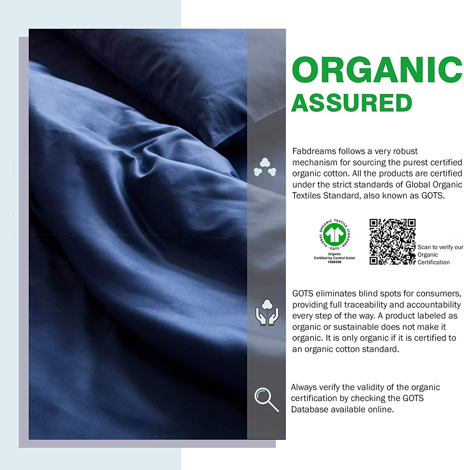 FABDREAMS 100% Organic Cotton Full Sheet Set | 400 Thread Count| Luxury Hotel Collection| GOTS Certified Premium Long Staple Cotton|Elasticised 17' Deep Pockets|Smoother than Egyptian Cotton|Dark Blue