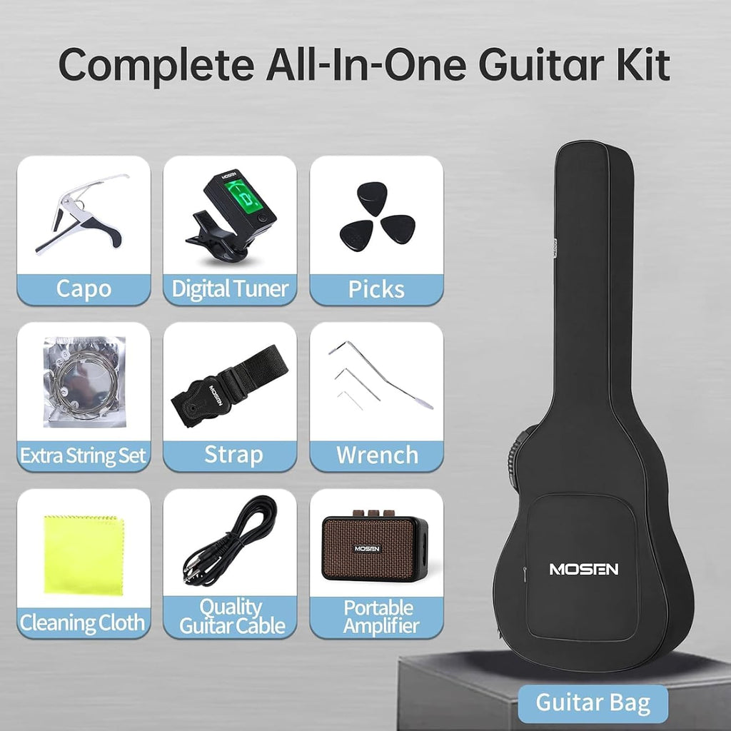 MOSEN Beginner Electric Guitar 39 inch Solid Body, HSS Pickup with Coil Split, Full Size Guitar Starter Set w/Amp, Gig Bag, Tuner, Capo, Cable, All Accessories,MS-SS60-Black