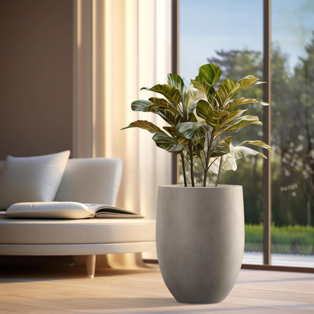 Kante 21.7' H Weathered Concrete Tall Planter, Large Outdoor Indoor Decorative Pot with Drainage Hole and Rubber Plug, Modern Round Style for Home and Garden