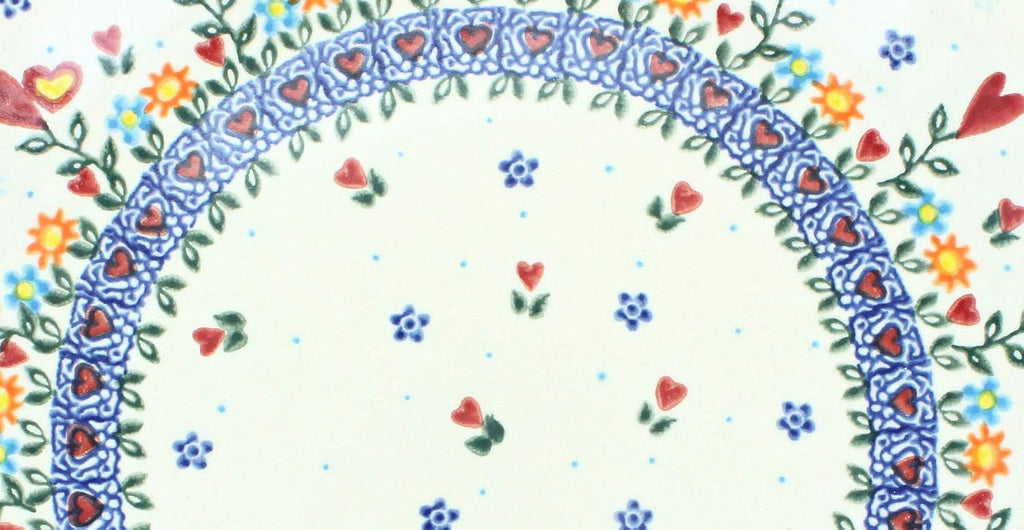 Blue Rose Polish Pottery - Red Hearts & Flowers Tall Vase - 11' Tall - Ceramic Flower Vase, Decorative Floral Design for Table, Shelf or Mantel Décor