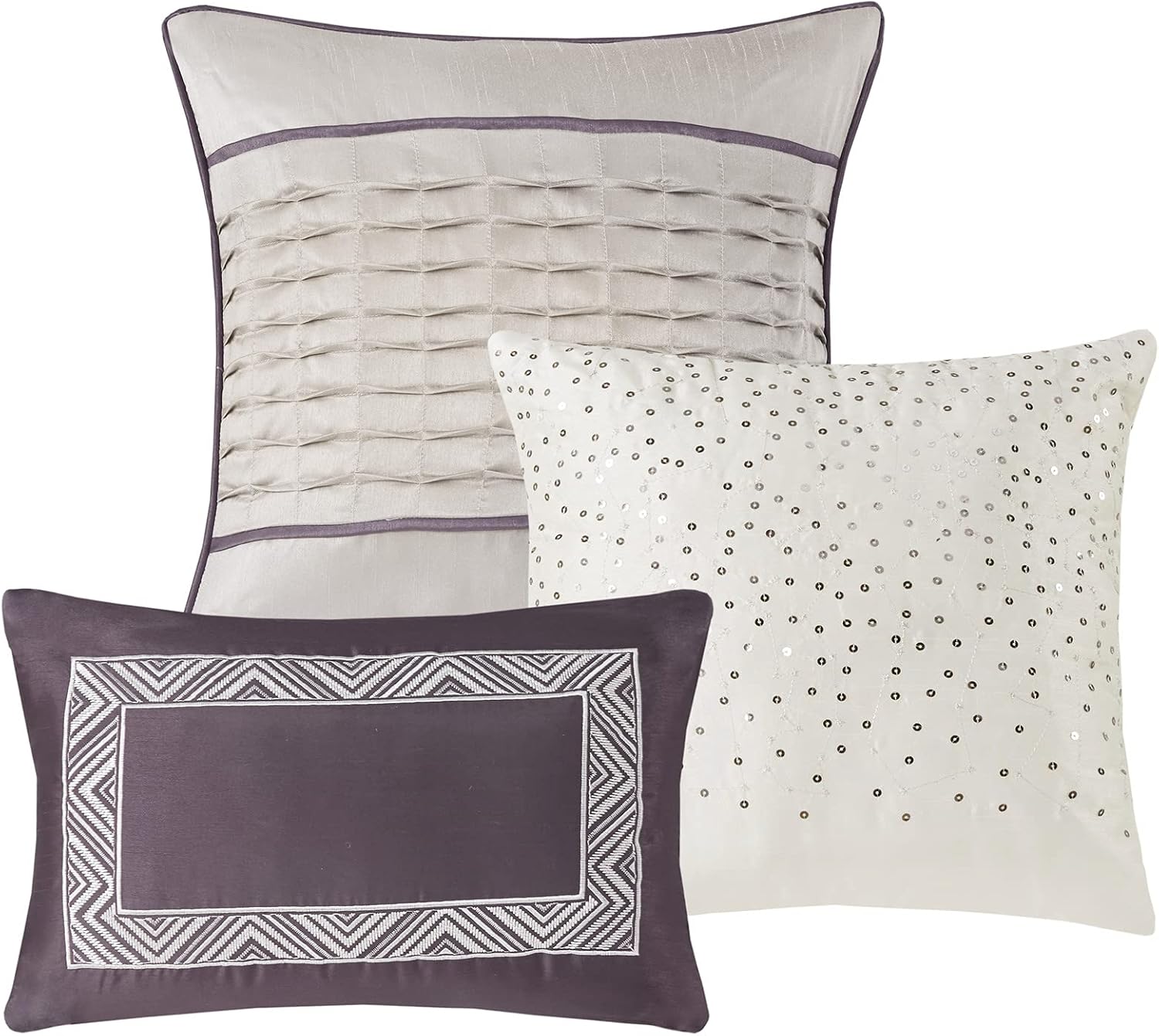 Madison Park Luxury Comforter Set-Traditional Jacquard Design, All Season Down Alternative Bedding, Matching Bedskirt, Decorative Pillows, King(104'x92'), Rhapsody, Striped Purple 7 Piece