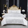 Jacquard Comforter Set White Sheet Set Satin Bedding Set King 8 Pcs Vintage Neoclassical Floral Bed Home Decor Soft Comforter Luxury Hotel Silky Bed in a Bag with 1 Cushion Cover
