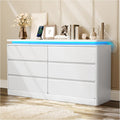 Loomie Upgraded 6 Drawer White Dresser for Bedroom, 47.2' Long Chest of Drawers with Charging Station & LED Lights, Wooden Storage Cabinet Dresser for Closet,Modern TV Stand with Deep Drawers