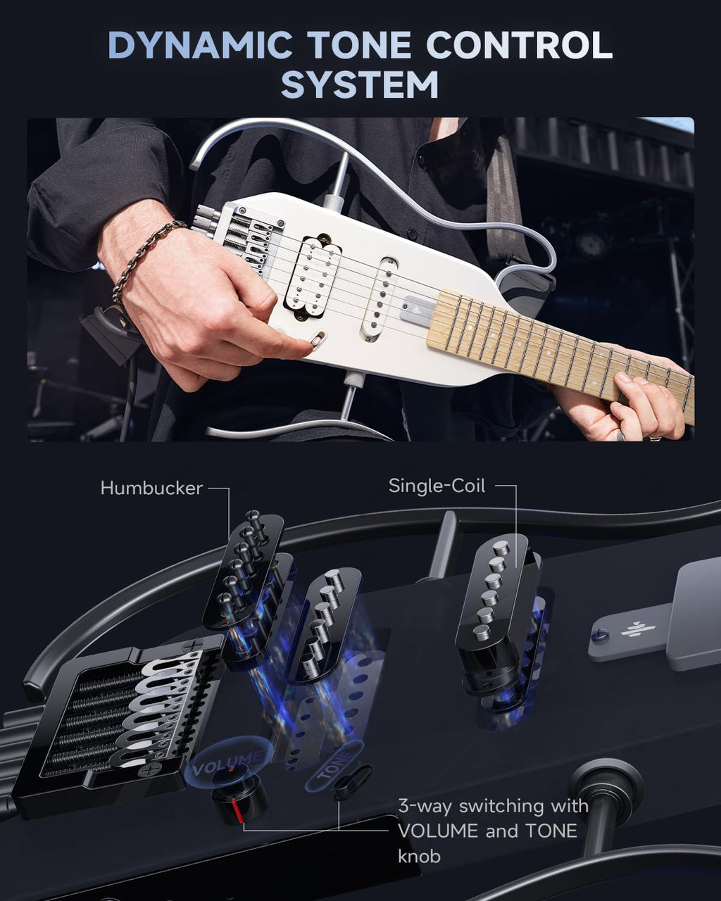 Donner HUSH-X Electric Guitar Kit - Featherlight Travel Guitar with Easy Assemble Stands, Great for Travel and Practice, Mahogany Solid Body, Gig Bag, All Accessories, Metallic White