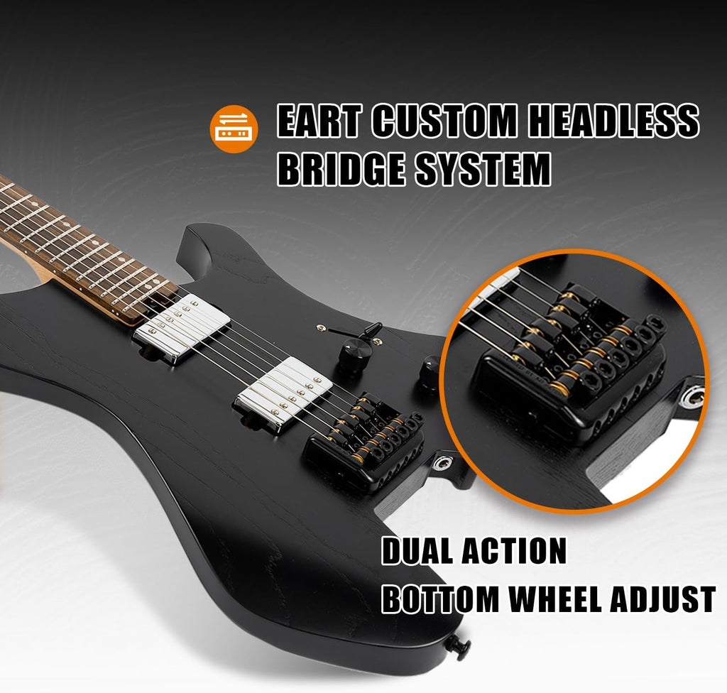 EART GW2 25.5' Headless Electric Guitar - Roasted Padauk Soild Body/5pc Maple Neck - Alnico-V Pickups, Stainless Frets