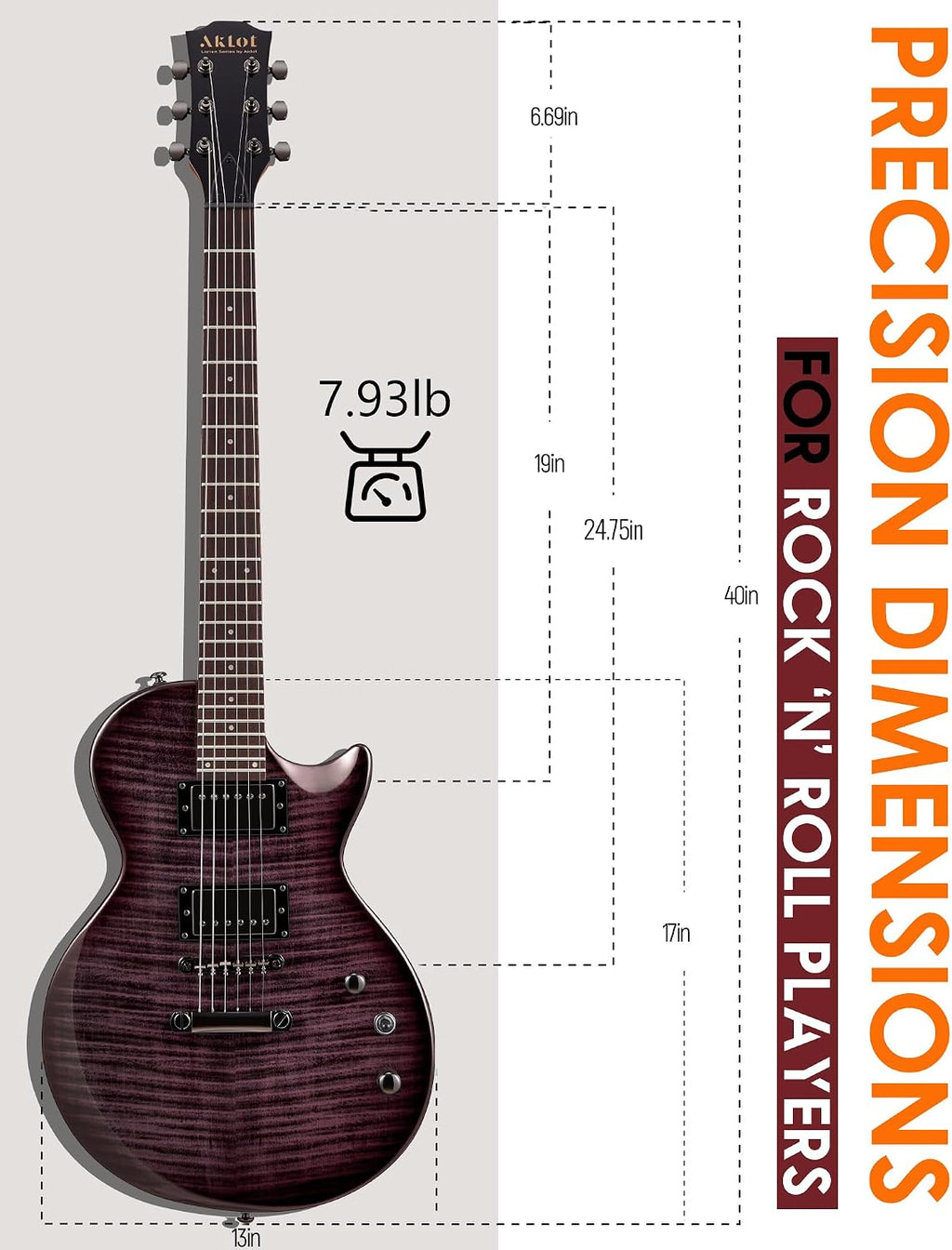 AKLOT 24-Fret Electric Guitar Kit, 40 inch Single Cut (LP Style), Modern Playability Coil-Split Humbucker Pickups, 18:1 Tuning Pegs,W/Guitar Accessories Gig Bag,Cable,Strap,Picks,Strings,Tuner,Book