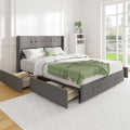 Novilla Queen Size Bed Frame Platform with 4 Storage Drawers and Fabric Upholstered Headboard, Strong Wooden Slats, Non-Slip and Noise-Free Queen Bed Frame, Easy Assembly, Grey