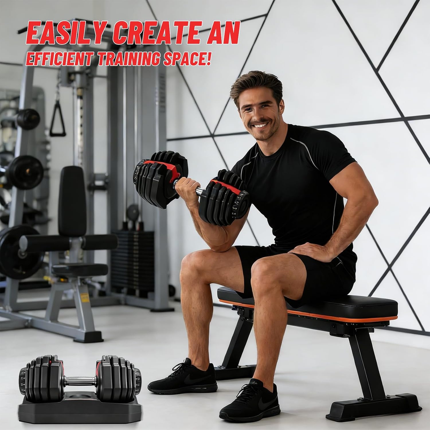 Adjustable Dumbbell Set, 2-in-1 Weights with Anti-Slip Handle, Fast Weight Adjustment for Home Gym, Strength Training, Single/Pair with Tray