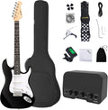 AODSK Electric Guitar with Amp Beginner Kit 39 Inch Solid Body Full Size,All Accessories,Digital Tuner,Six Strings,Four Picks,Tremolo Bar,Strap,Gig Bag,Starter kit (Black-SSS)