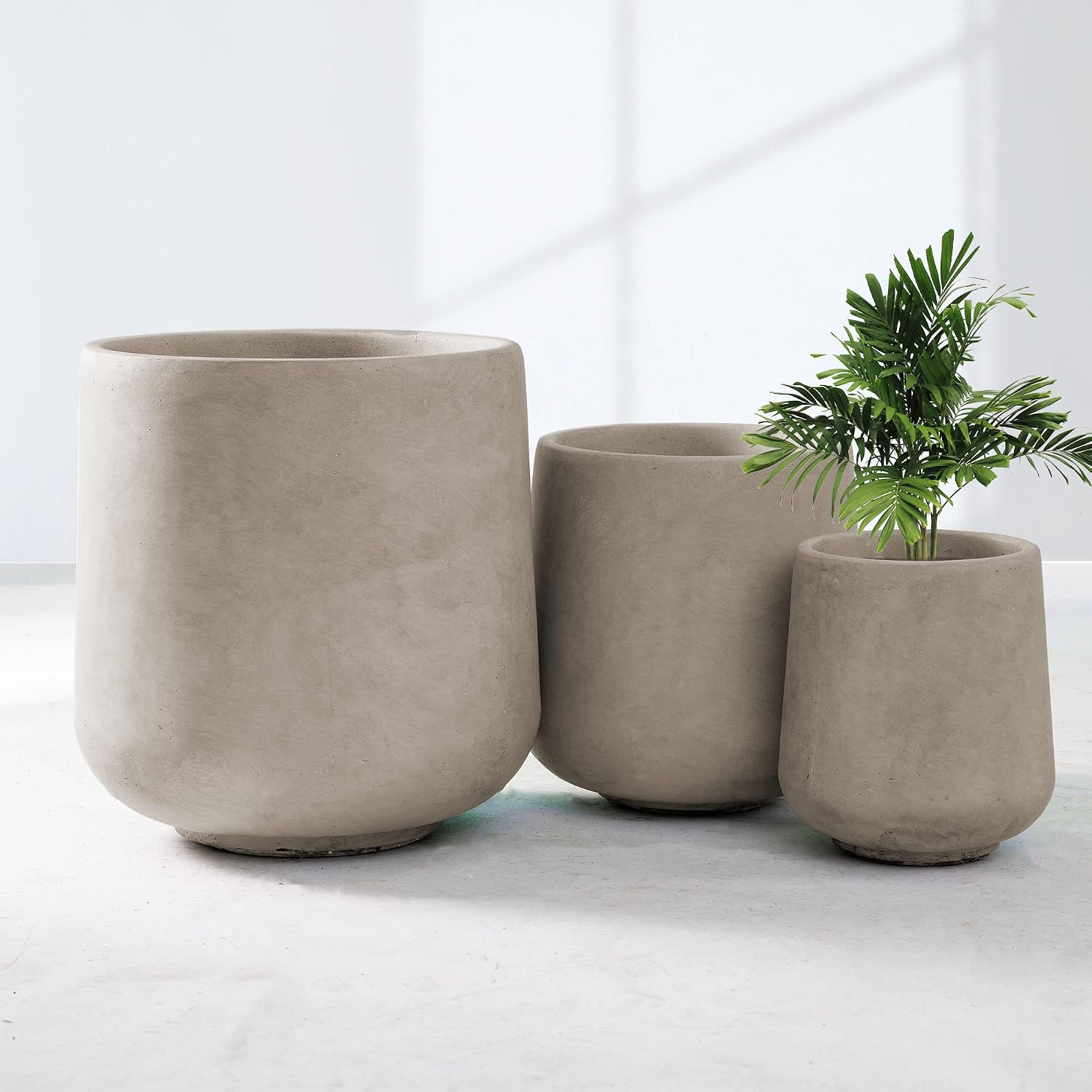 Kante 15.3'+11.6'+8.2' Dia Round Concrete Planter, Large Outdoor Indoor Planter Pots Containers with Drainage Holes and Rubber Plug for Home Garden Patio, Weathered Concrete