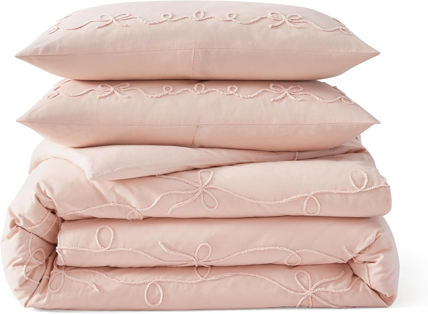 Peri Home Bows Bedding Cottage Core 100% Cotton 3-Piece Comforter and Sham Set, King, Blush Sasha Bows
