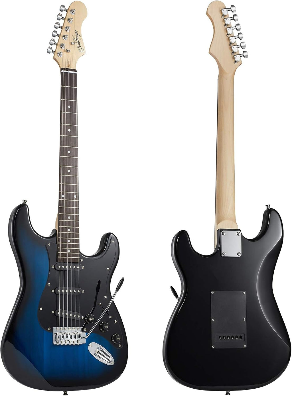 Ashthorpe 39-Inch Electric Guitar (Blue-Black), Full-Size Guitar Kit with Padded Gig Bag, Tremolo Bar, Strap, Strings, Cable, Cloth, Picks