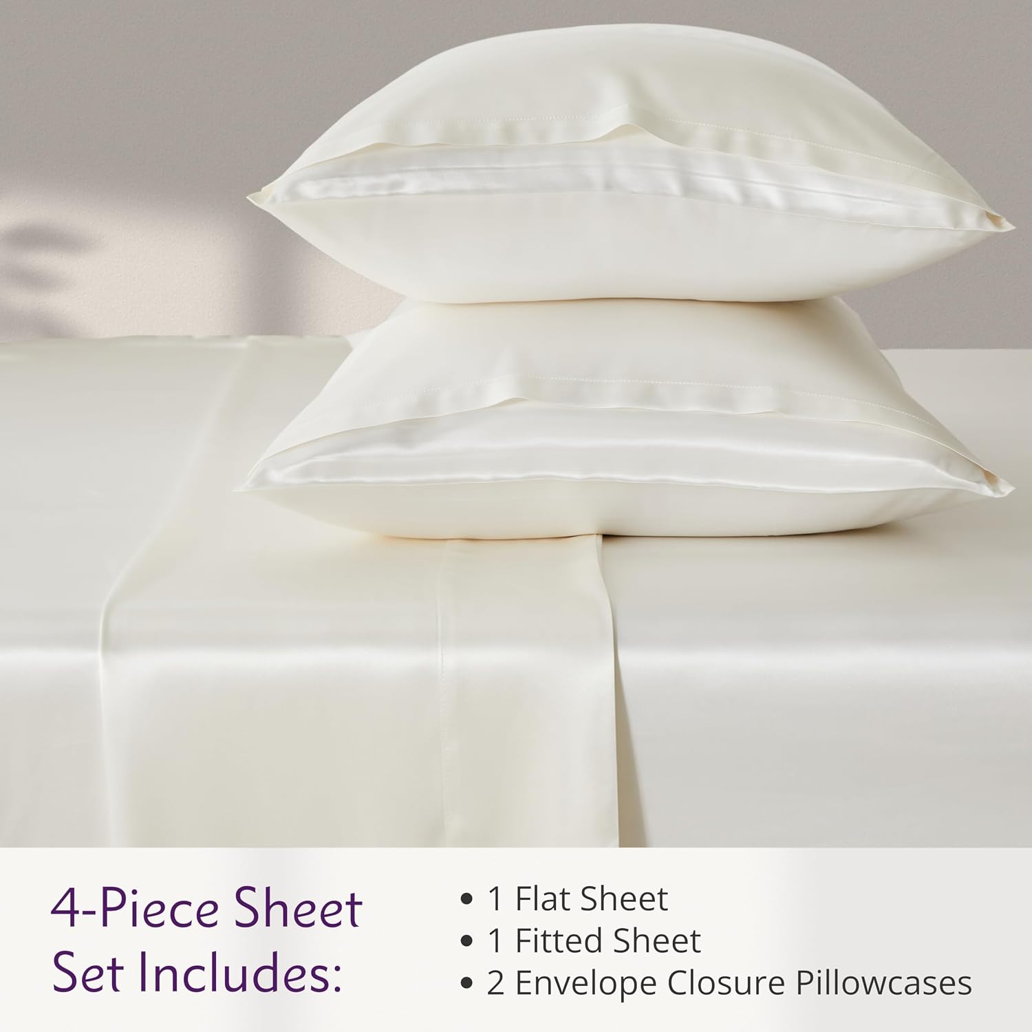 Mulberry Park 100% Silk Sheet Set - 30 Momme, Grade 6A Charmeuse Mulberry Silk - 4pc Set, Cal-King Size with 16' Deep Pocket Fitted Sheet, Ivory